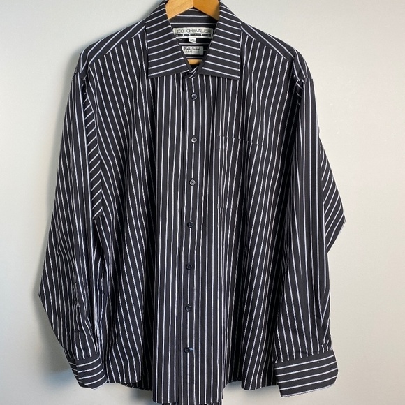 Leo Chevalier Design Men's Black/Gray Stripe Long Sleeve Button Dress Shirt 17.5 - Picture 1 of 10